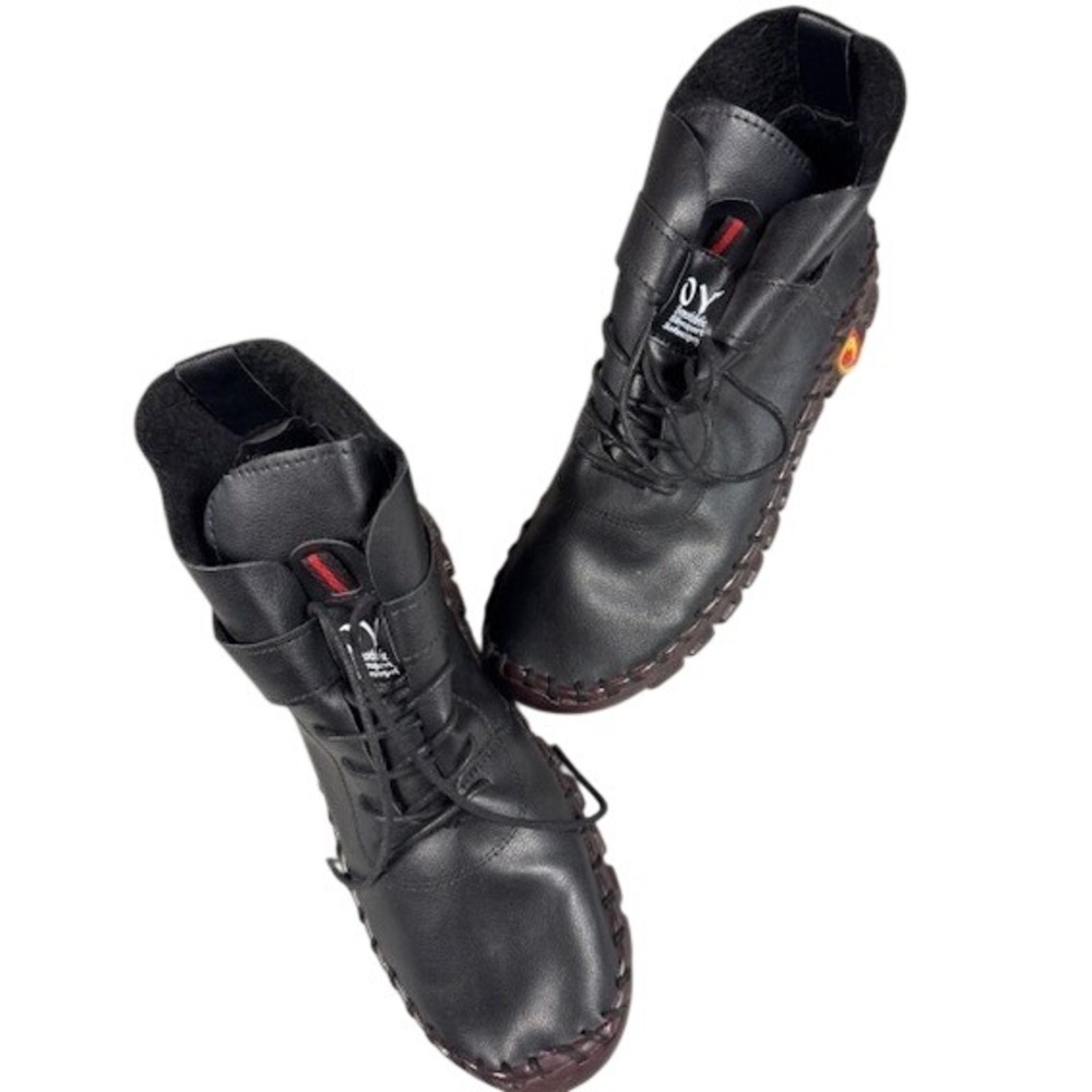 OY Boots Mens 44 Sreotbbfe High Top Black Faux Leather Lace Up Moto Streetwear